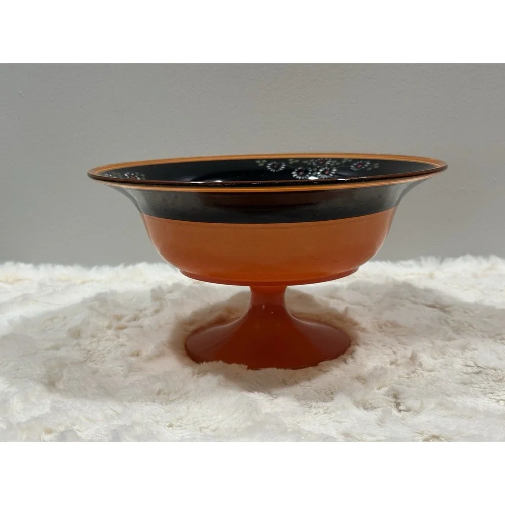 1920's Lancaster Glass Marguerite‎ Pedistal Bowl Hand Painted Daisy Design